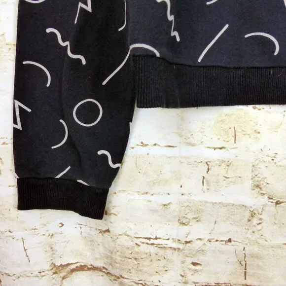 Marine Layer Anytime Black Noodle Print Sweatshirt Womens L Crewneck 90s Art Geo - Picture 6 of 10